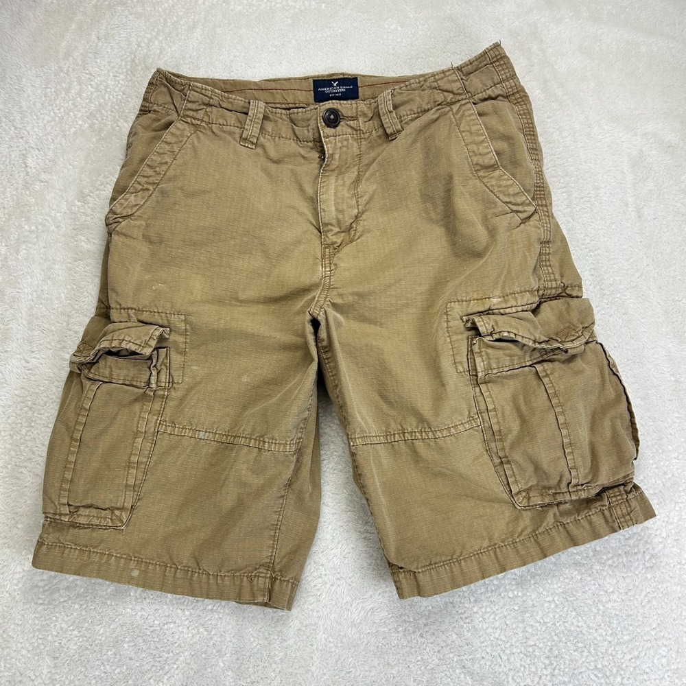 American Eagle Outfitters Cargo Shorts Mens 30 Beige Logo Outdoors Ripstop READ